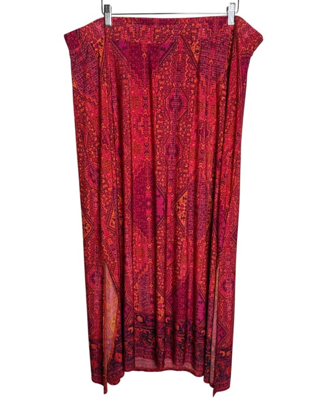 Catherines 2X 22/24W Boho Print Maxi Skirt Red Pink